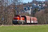 2021-03-31-036 Arnsberg Altes Feld Nach langer Zeit geht es mal wieder in die Heimat zur RLG. D57 rangiert erst in Hüsten mit Holzwagen, dann geht es mit Kohle nach Arnsberg zur Papierfabrik.