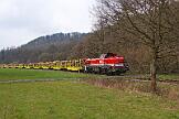 2021-04-10-038 Sundern Reigern Im Frühjahr 2021 herrscht reger Verkehr auf der RLG-Strecke nach Sundern. Alle 2 Wochen fährt samstags ein Holzzug in Sundern los. Ziel für die 57 ist Schwerte,...
