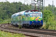 2024-06-30-028 Bochum Riemke EM-Sonderzug. Nach 2 Wochen wird 111 212 durch 111 074 mit den bunten Dostos ersetzt.