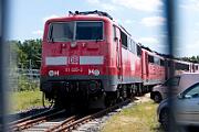 2024-06-09-025 Leverkusen Opladen 111 035 wartet auf ihr Schicksal beim Bender. Die Lok war 2022 bei dem Unfall in Burgrain bei Garmisch-Partenkirchen beteiligt.