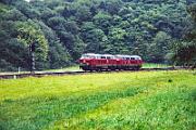 1988-65-088 Bernkastel-Kues Auf der Strecke Wengerohr - Bernkastel-Kues fährt offiziell kein Personenzug meh. Im Herbst 1988 rollt noch mal ein Sonderzug mit 215 047 und 215 048 nach...