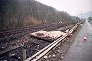 1991-000267 Plettenberg Ohle Zugunglück in Plettenberg-Ohle. Ein Güterzug ist auf stehende Waggons aufgefahren. Aufräumarbeiten.
