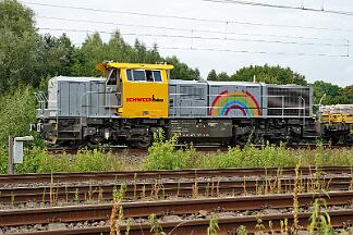 2025-09-08-004 Dortmund Somborn Die Bauarbeiten an der Strecke Dortmund-Bochum beginnen, 277 404 wartet mit einem Bauzug,