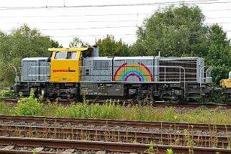 2025-09-08-005 Dortmund Somborn Die Bauarbeiten an der Strecke Dortmund-Bochum beginnen, 277 404 wartet mit einem Bauzug,